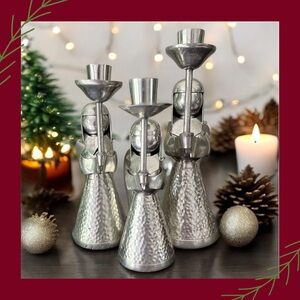 Set of 3 Vintage Banka Tin angel candleholders